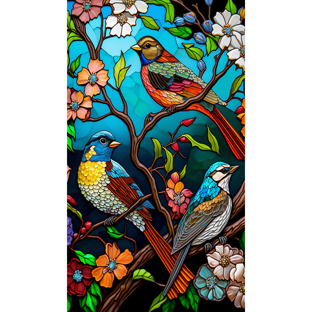 Flower And Bird Glass Painting - Full Round Drill Diamond Painting 40*70CM