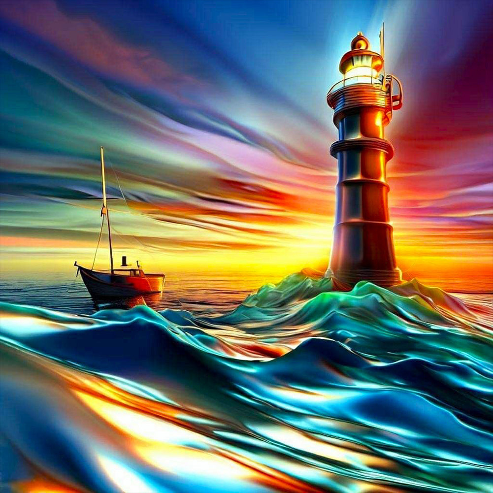 Lighthouse And Sea - Full Round Drill Diamond Painting 30*30CM