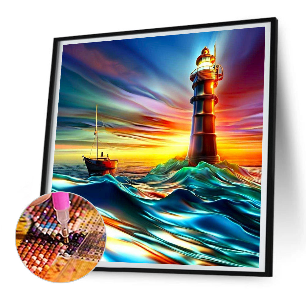 Lighthouse And Sea - Full Round Drill Diamond Painting 30*30CM