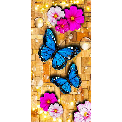 Butterflies And Flowers On Wood - Full Round Drill Diamond Painting 40*80cm