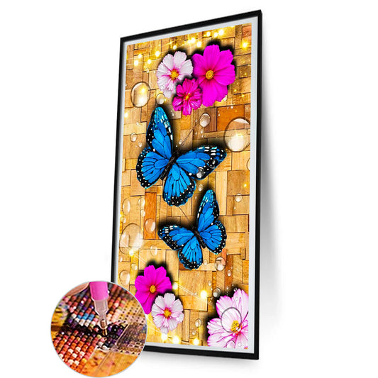 Butterflies And Flowers On Wood - Full Round Drill Diamond Painting 40*80cm