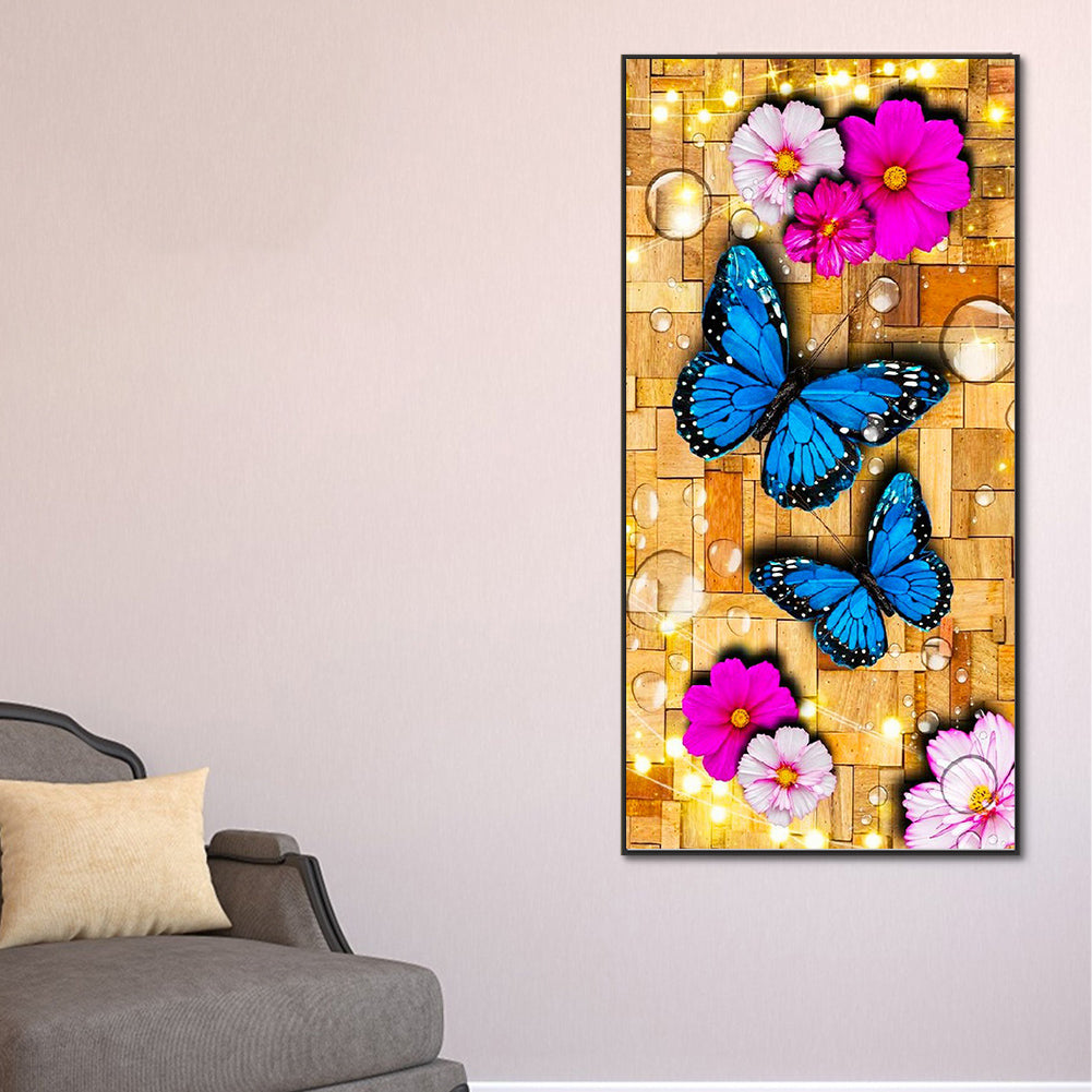 Butterflies And Flowers On Wood - Full Round Drill Diamond Painting 40*80cm