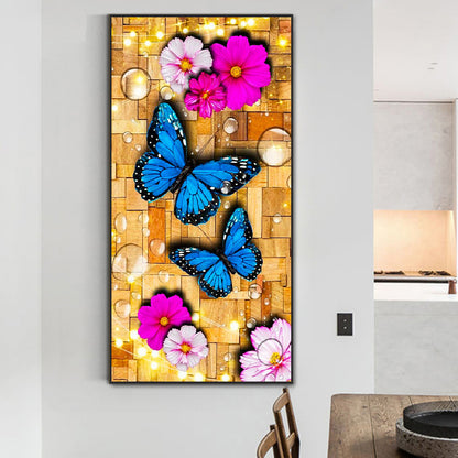 Butterflies And Flowers On Wood - Full Round Drill Diamond Painting 40*80cm