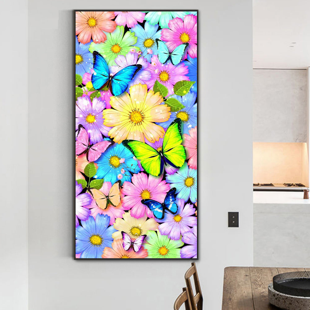 Butterfly In The Flowers - Full Round Drill Diamond Painting 40*80cm