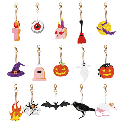 DIY Keychain Supplies Halloween 15pcs Full Drill Diamonds Pendants Gift for Kids