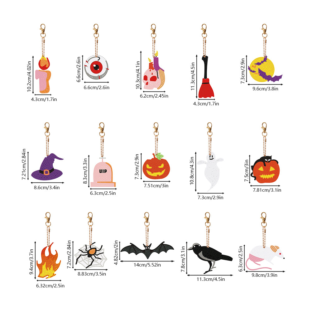 DIY Keychain Supplies Halloween 15pcs Full Drill Diamonds Pendants Gift for Kids