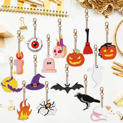 DIY Keychain Supplies Halloween 15pcs Full Drill Diamonds Pendants Gift for Kids