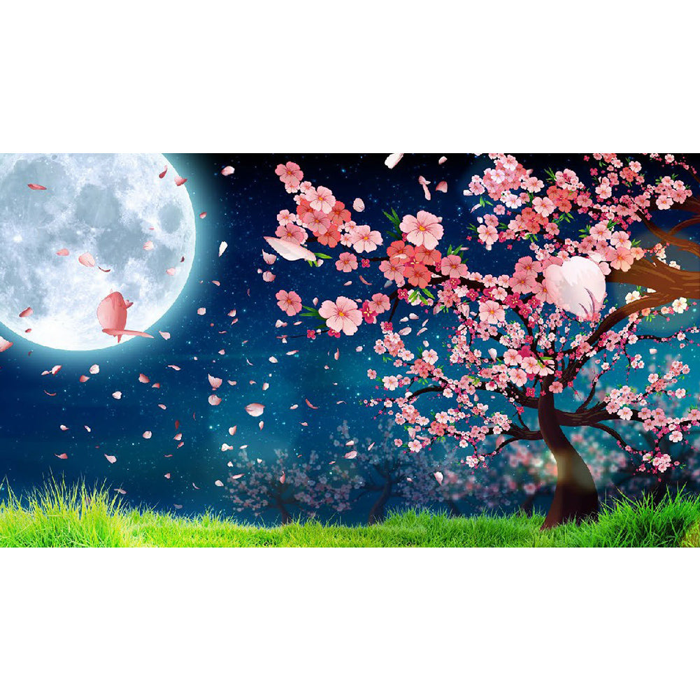 Peach Blossom Under The Moon - Full Round Drill Diamond Painting 80*45CM