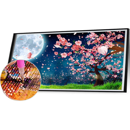 Peach Blossom Under The Moon - Full Round Drill Diamond Painting 80*45CM