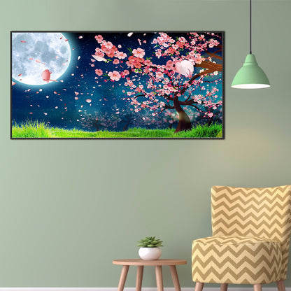 Peach Blossom Under The Moon - Full Round Drill Diamond Painting 80*45CM