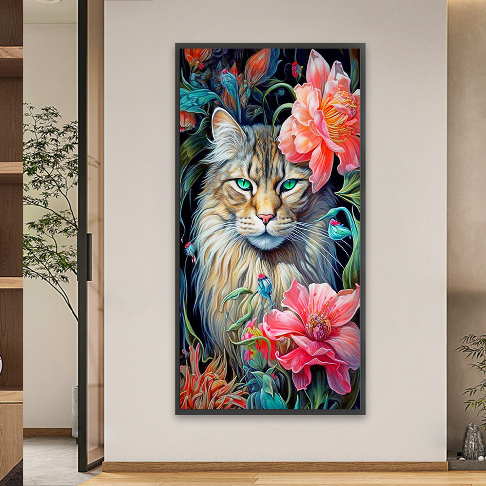 Flowers And Felines - Full Square Drill Diamond Painting 40*80CM