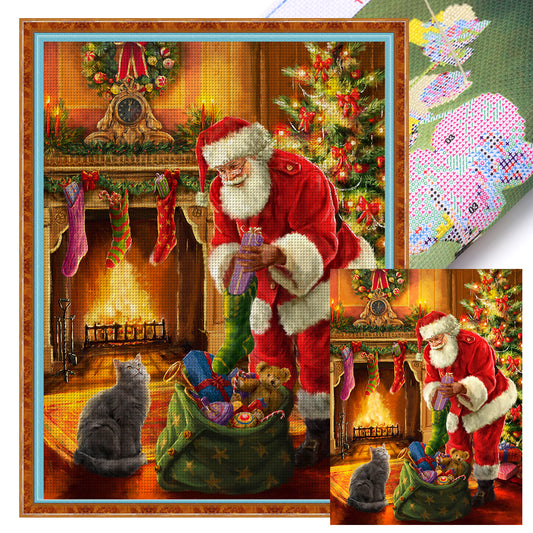 Santa Claus By The Fireplace - 11CT Stamped Cross Stitch 50*65CM