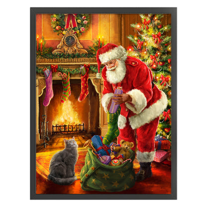 Santa Claus By The Fireplace - 11CT Stamped Cross Stitch 50*65CM