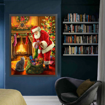 Santa Claus By The Fireplace - 11CT Stamped Cross Stitch 50*65CM