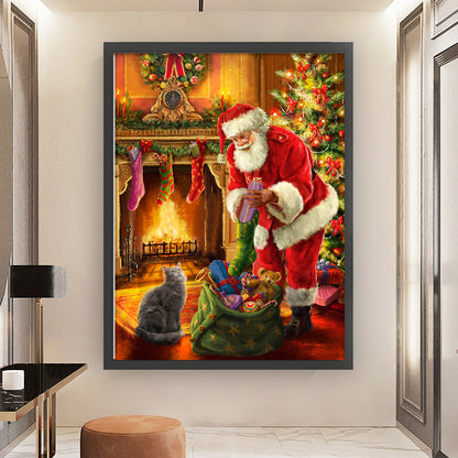 Santa Claus By The Fireplace - 11CT Stamped Cross Stitch 50*65CM