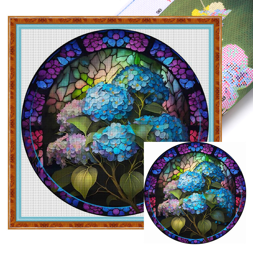 Glass Painting-Hydrangea - 11CT Stamped Cross Stitch 40*40CM