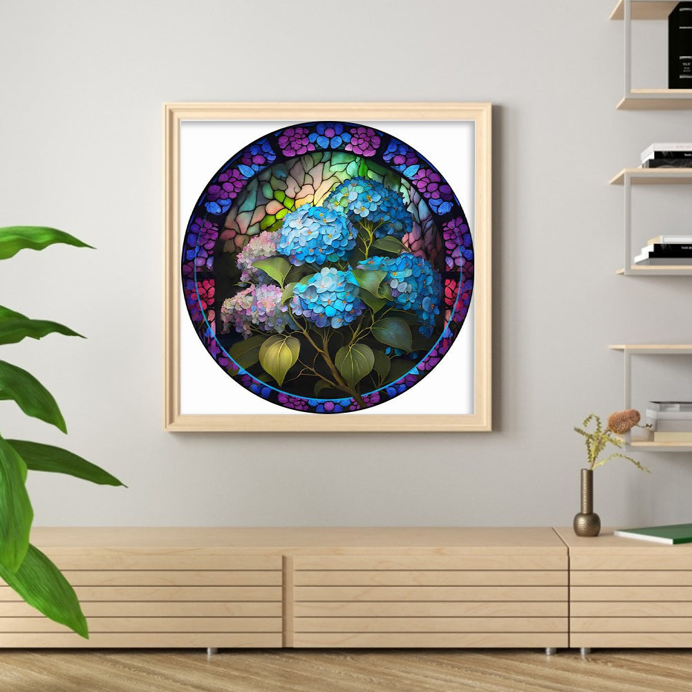 Glass Painting-Hydrangea - 11CT Stamped Cross Stitch 40*40CM