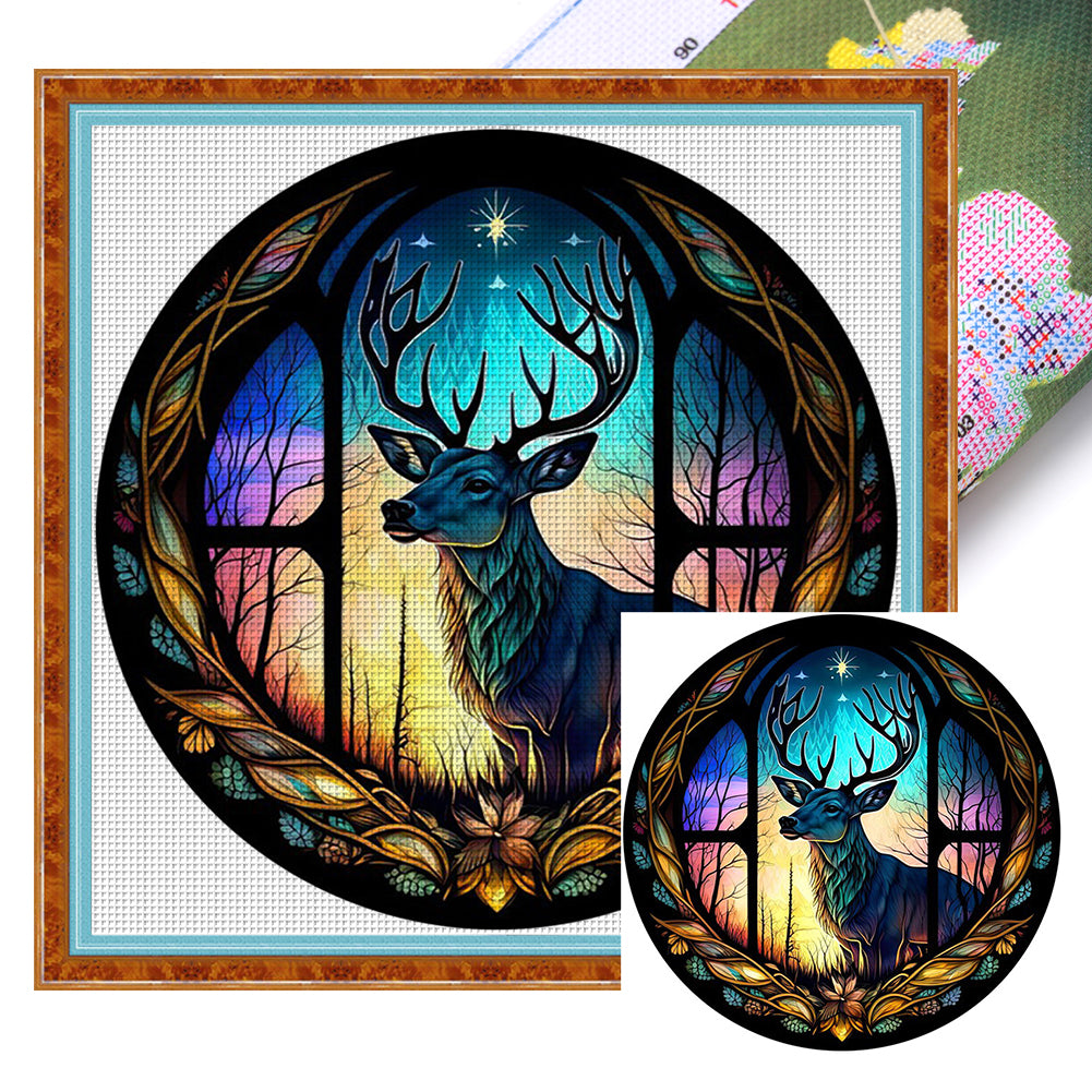 Glass Painting-Little Deer - 11CT Stamped Cross Stitch 40*40CM