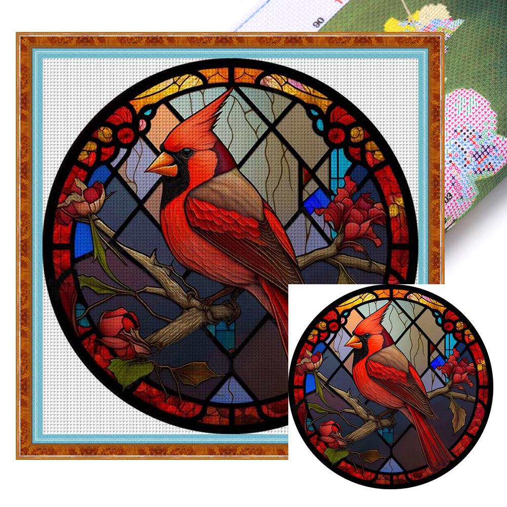 Glass Painting - Cardinal - 11CT Stamped Cross Stitch 40*40CM