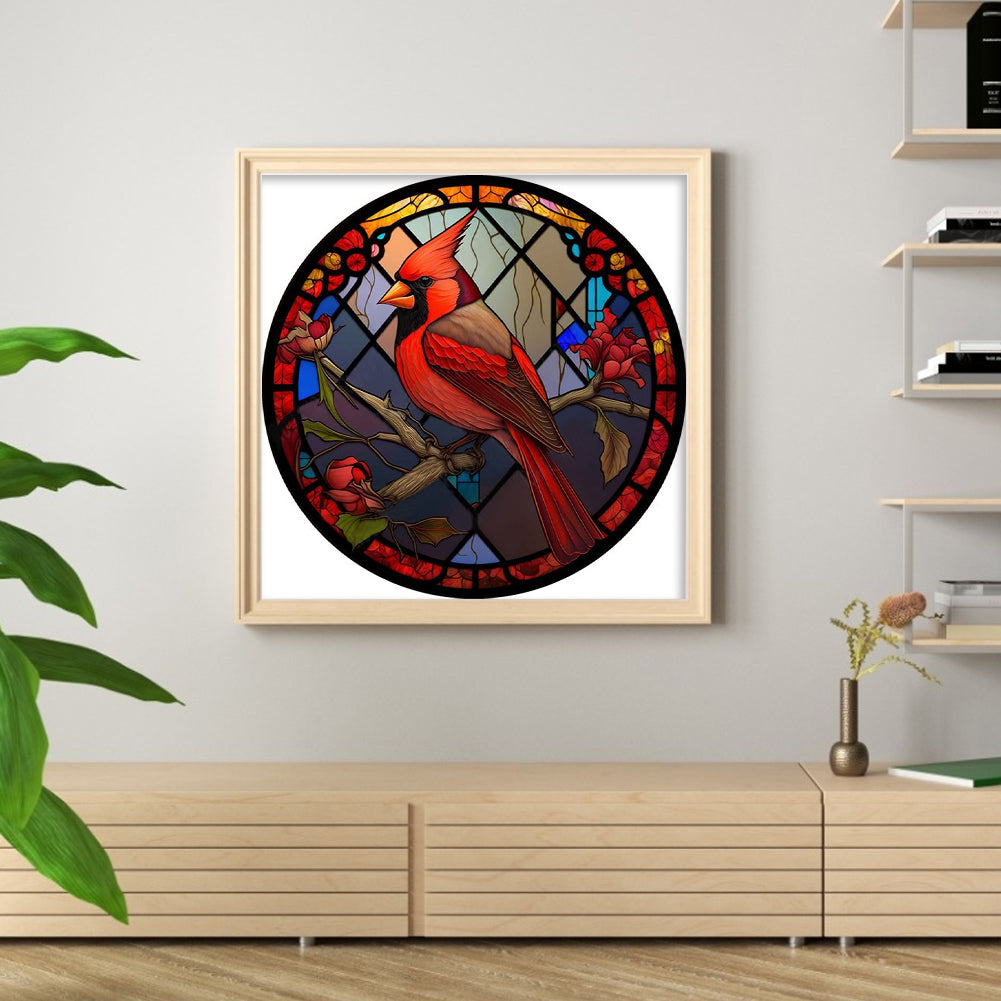 Glass Painting - Cardinal - 11CT Stamped Cross Stitch 40*40CM