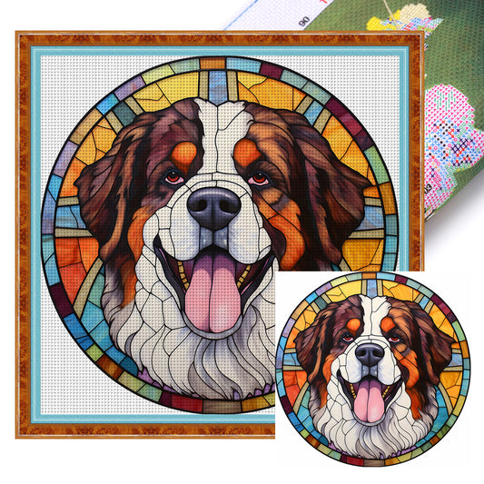 Glass Painting-Dog - 11CT Stamped Cross Stitch 40*40CM