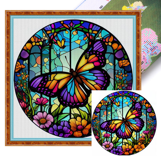 Glass Painting-Butterfly - 11CT Stamped Cross Stitch 40*40CM