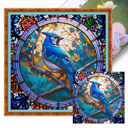 Glass Painting-North American Bluebird - 11CT Stamped Cross Stitch 40*40CM