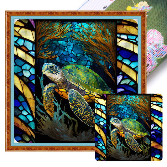 Glass Painting-Turtle - 11CT Stamped Cross Stitch 40*40CM