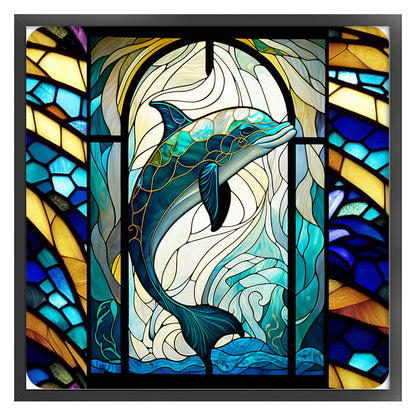 Glass Painting-Dolphin - 11CT Stamped Cross Stitch 40*40CM