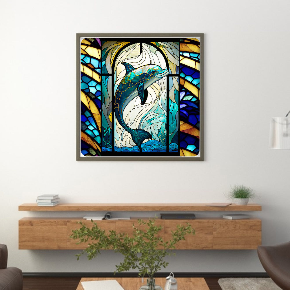 Glass Painting-Dolphin - 11CT Stamped Cross Stitch 40*40CM