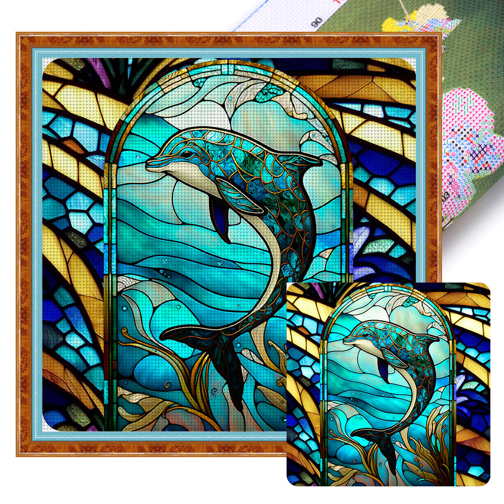 Glass Painting-Dolphin - 11CT Stamped Cross Stitch 40*40CM