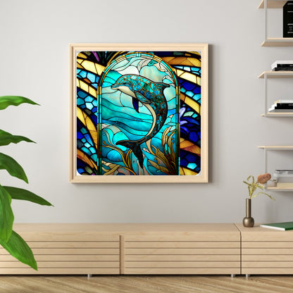 Glass Painting-Dolphin - 11CT Stamped Cross Stitch 40*40CM