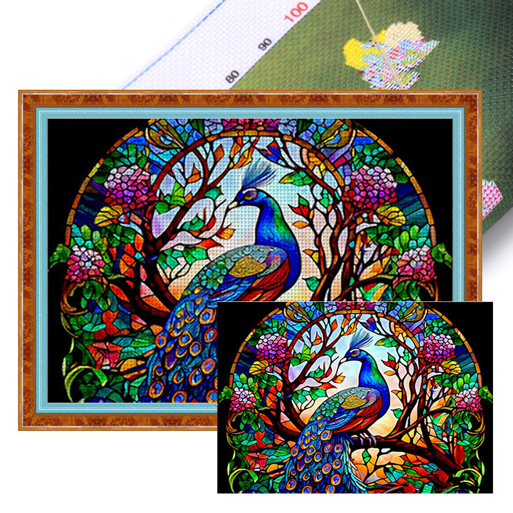 Glass Painting-Peacock - 11CT Stamped Cross Stitch 55*40CM