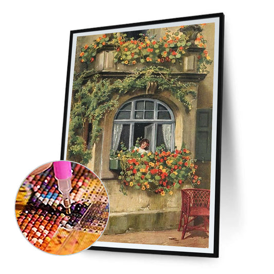 Windowsill Flowers - Full Round Drill Diamond Painting 40*60CM