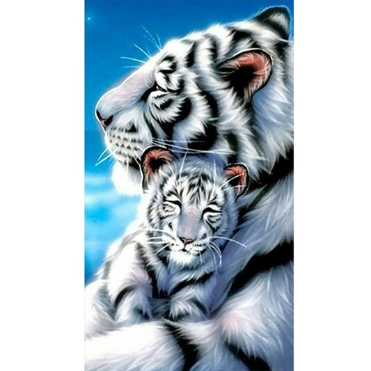 White Tiger Mother And Child - Full Round Drill Diamond Painting 40*70CM