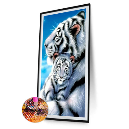 White Tiger Mother And Child - Full Round Drill Diamond Painting 40*70CM