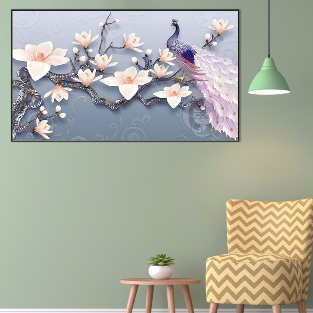 Peacock On Branch - Full Round Drill Diamond Painting 70*40CM