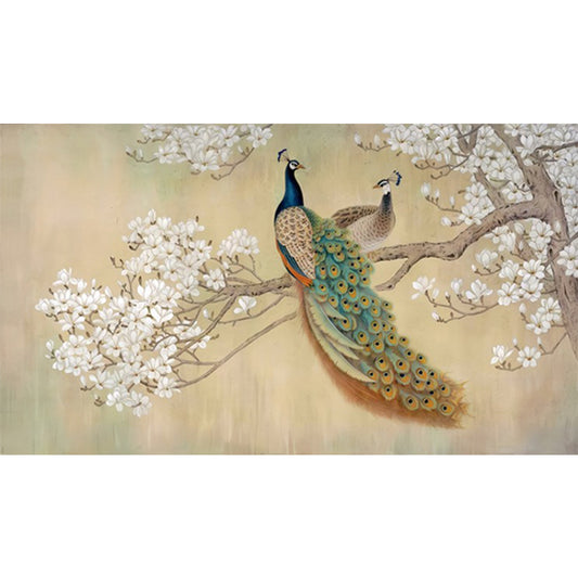 Peacock On Branch - Full Round Drill Diamond Painting 70*40CM