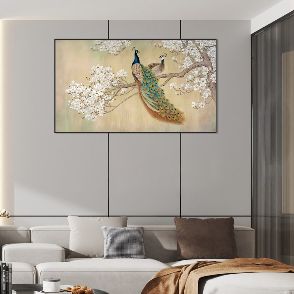 Peacock On Branch - Full Round Drill Diamond Painting 70*40CM