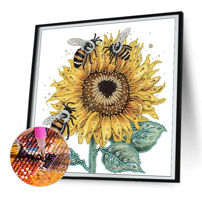 Sunflower Bee - Special Shaped Drill Diamond Painting 30*30CM