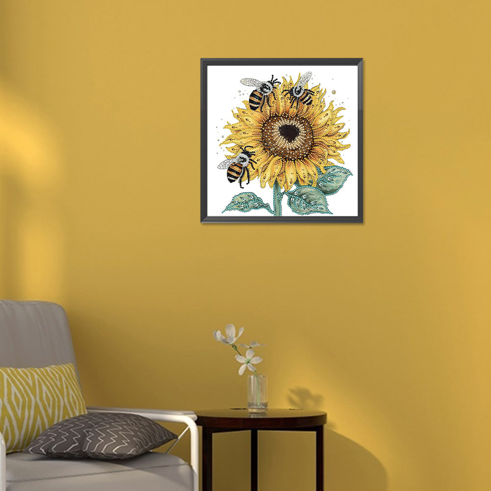 Sunflower Bee - Special Shaped Drill Diamond Painting 30*30CM