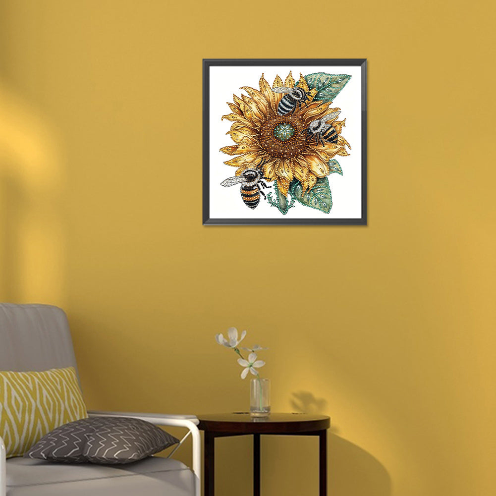 Sunflower Bee - Special Shaped Drill Diamond Painting 30*30CM