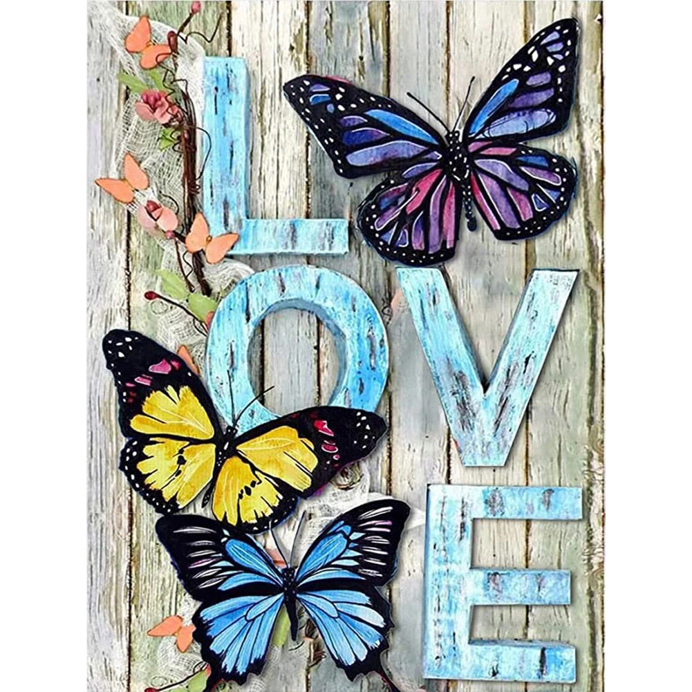 Butterfly Love Calligraphy And Painting - Full Round Drill Diamond Painting 30*40CM