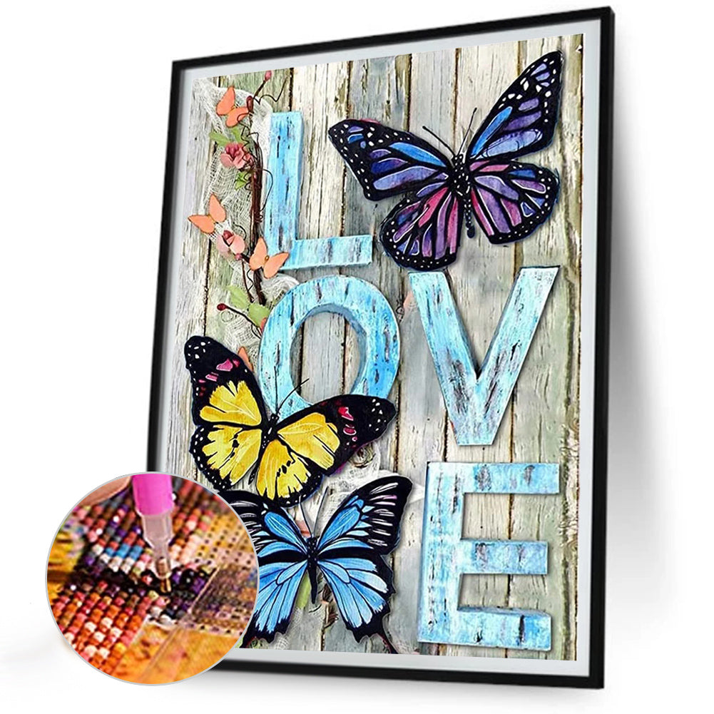 Butterfly Love Calligraphy And Painting - Full Round Drill Diamond Painting 30*40CM