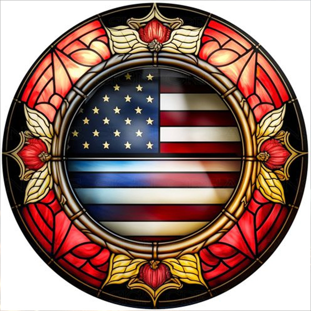 American Flag Painted On Round Glass - Full Round Drill Diamond Painting 30*30CM