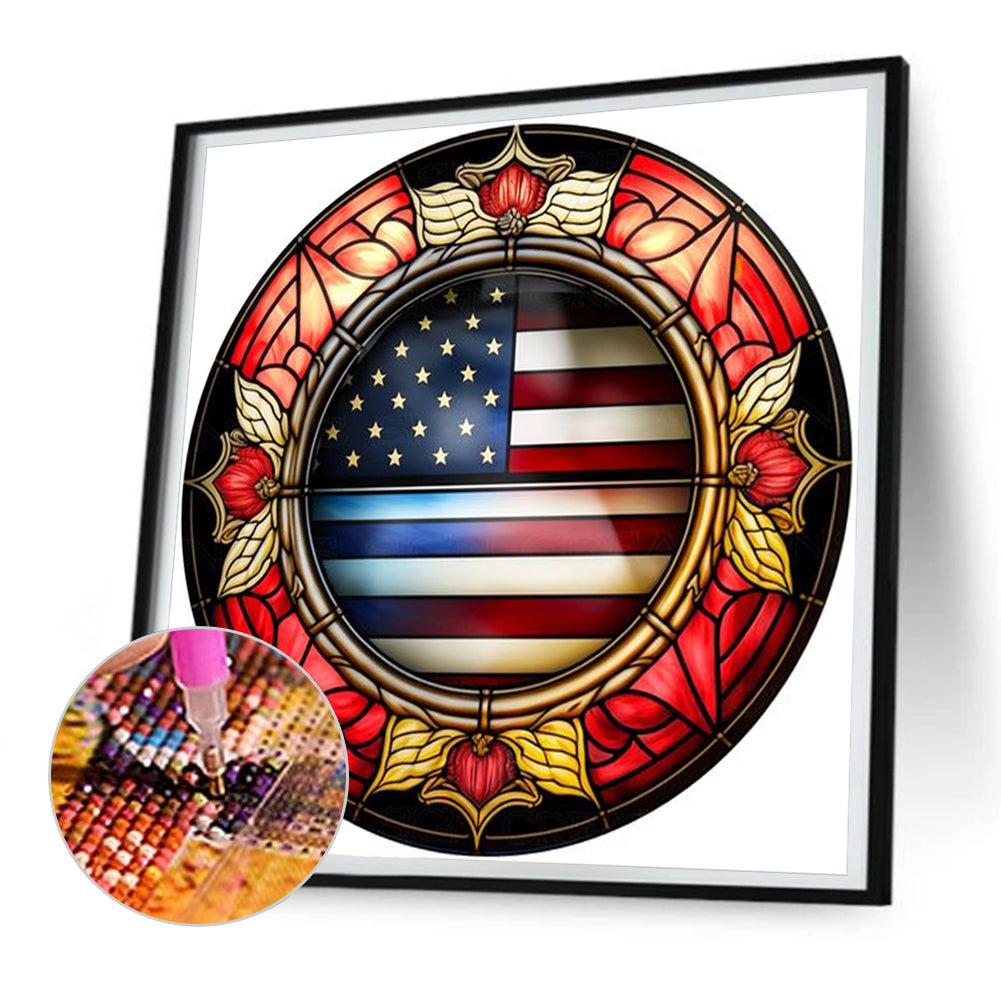 American Flag Painted On Round Glass - Full Round Drill Diamond Painting 30*30CM