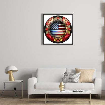 American Flag Painted On Round Glass - Full Round Drill Diamond Painting 30*30CM