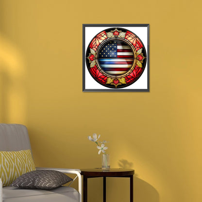 American Flag Painted On Round Glass - Full Round Drill Diamond Painting 30*30CM