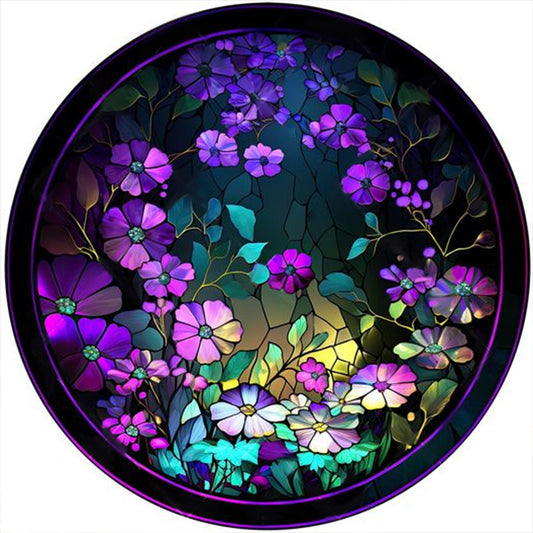 Round Glass Painting Purple Flowers - Full Round Drill Diamond Painting 30*30CM