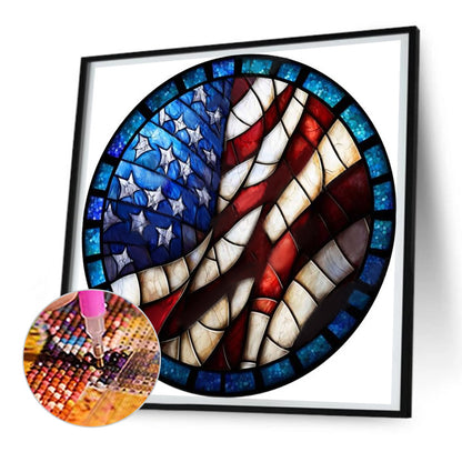 American Flag Painted On Round Glass - Full Round Drill Diamond Painting 30*30CM
